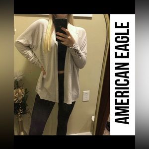 American Eagle cream lace up medium cardigan sweater